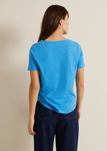 Phase Eight Elspeth V Neck T Shirts Blue USA | 8304195-MJ